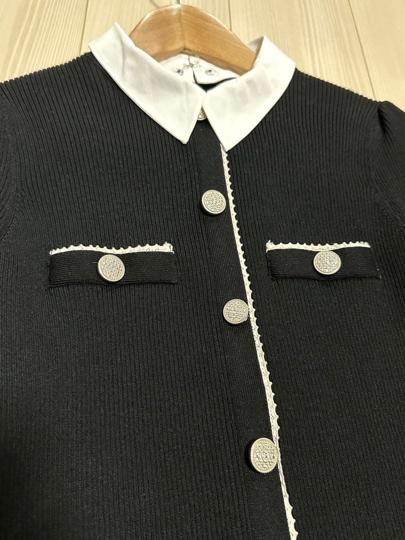 美品 アプワイザーリッシェ ワンピース 衿付2wayレーストリムニットワンピース