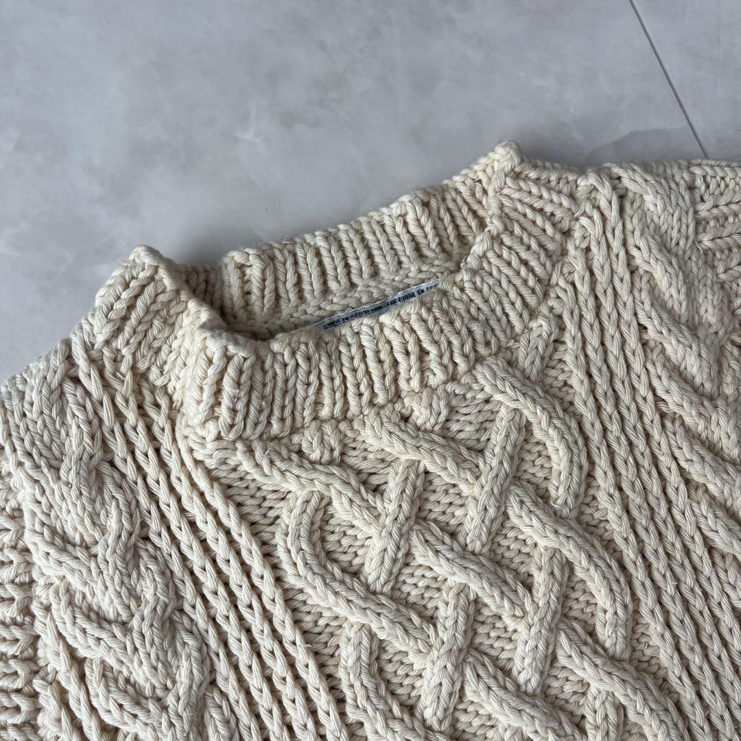 INVERALLAN ケーブル編みコットンニットベスト 手編み　ハンドメイド