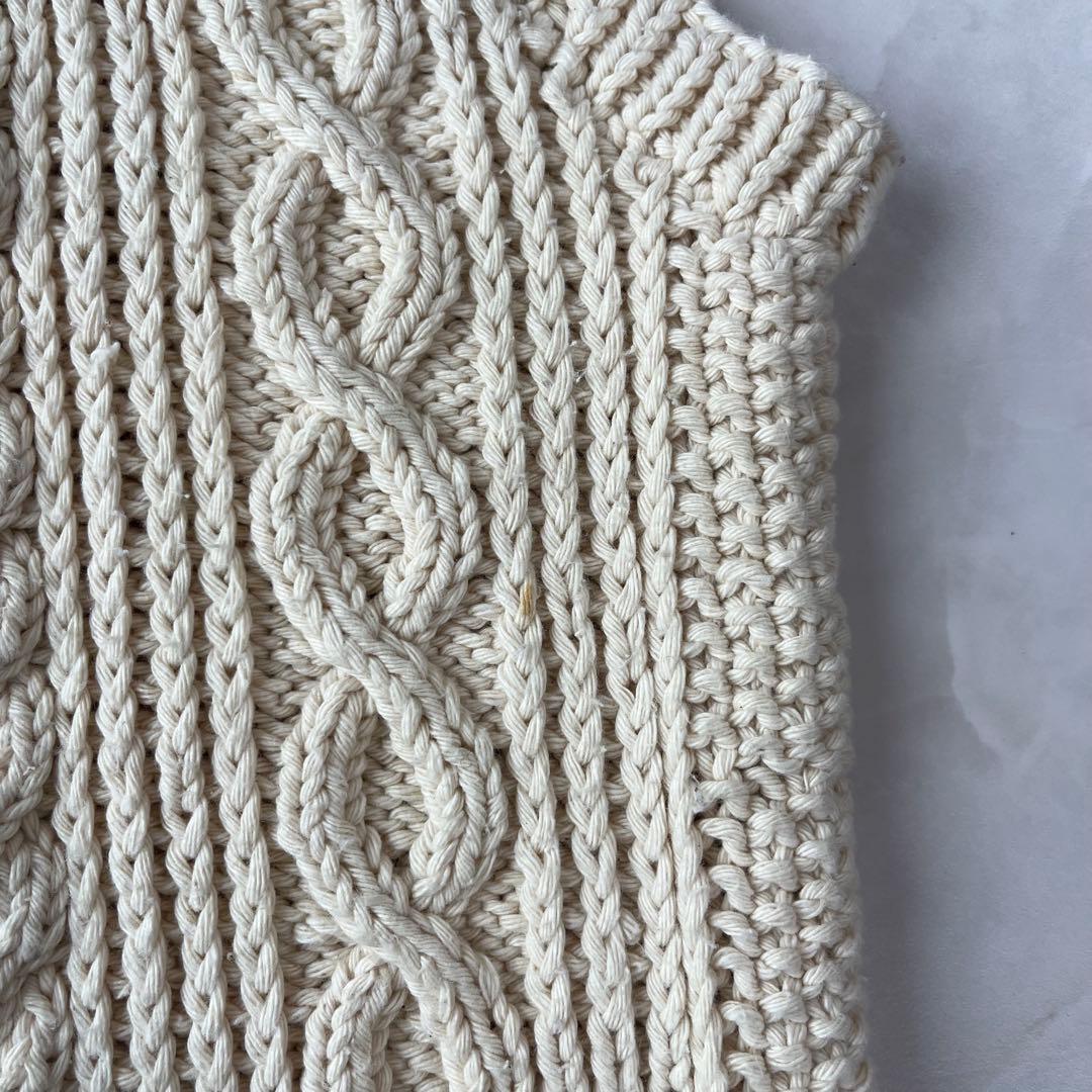 INVERALLAN ケーブル編みコットンニットベスト 手編み　ハンドメイド