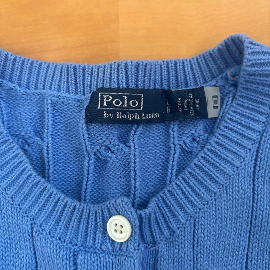 POLO ポロラルフローレン 半袖 ケーブルニット カーディガン ブルー L