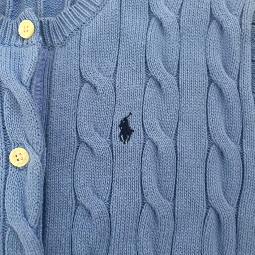 POLO ポロラルフローレン 半袖 ケーブルニット カーディガン ブルー L