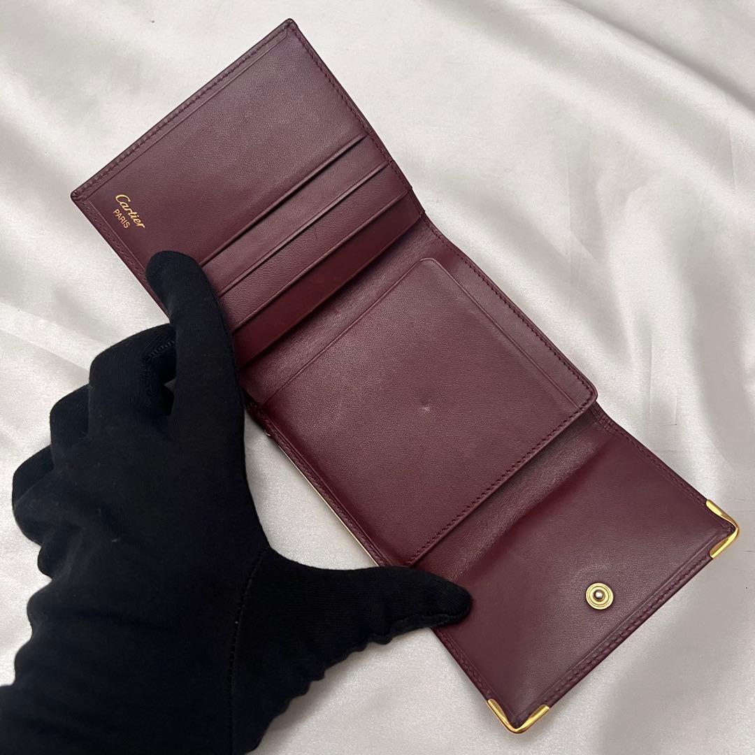 ◇極美品◇カルティエ　マストライン　がま口コンパクト財布　ボルドー×ゴールド