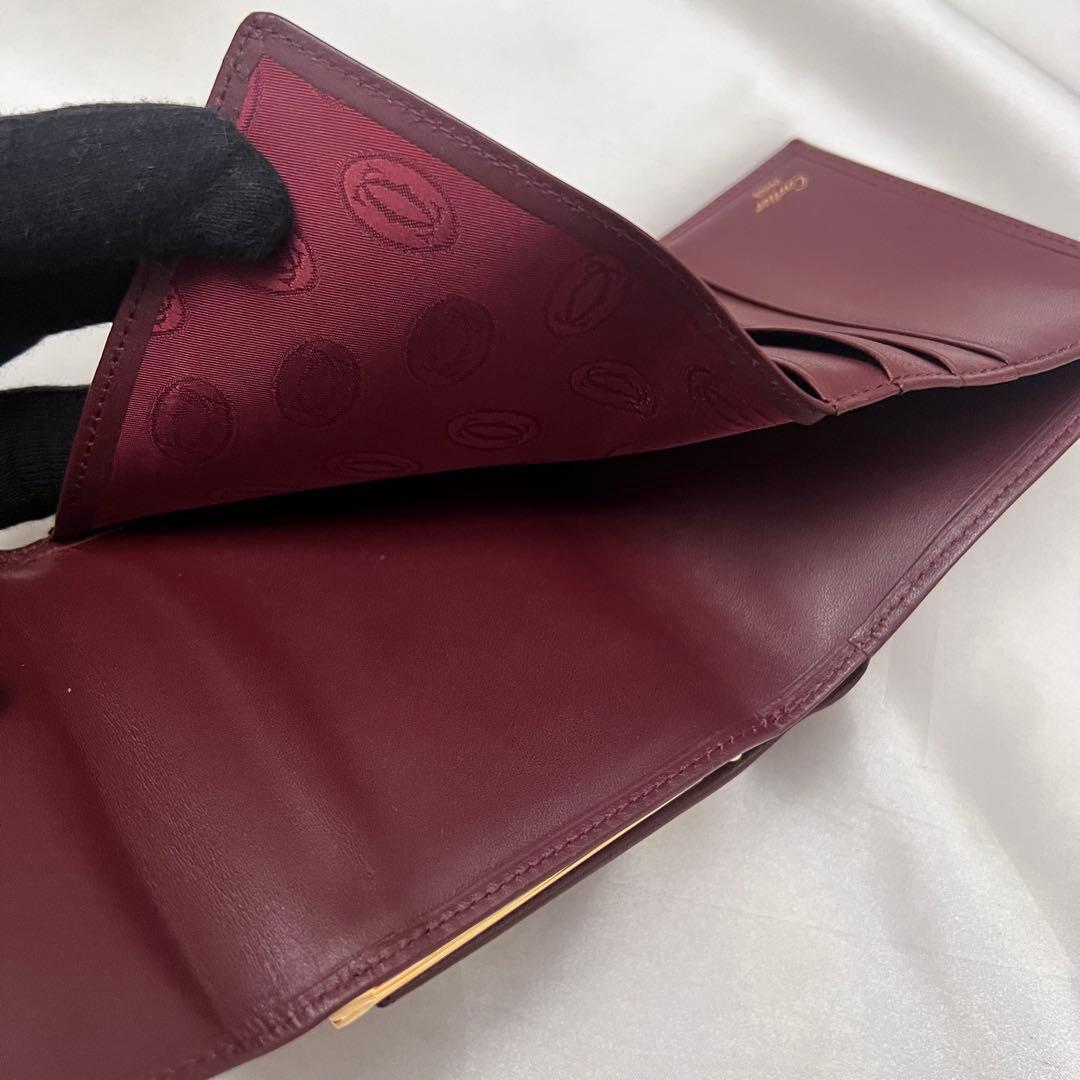 ◇極美品◇カルティエ　マストライン　がま口コンパクト財布　ボルドー×ゴールド