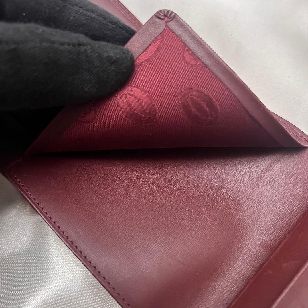 ◇極美品◇カルティエ　マストライン　がま口コンパクト財布　ボルドー×ゴールド