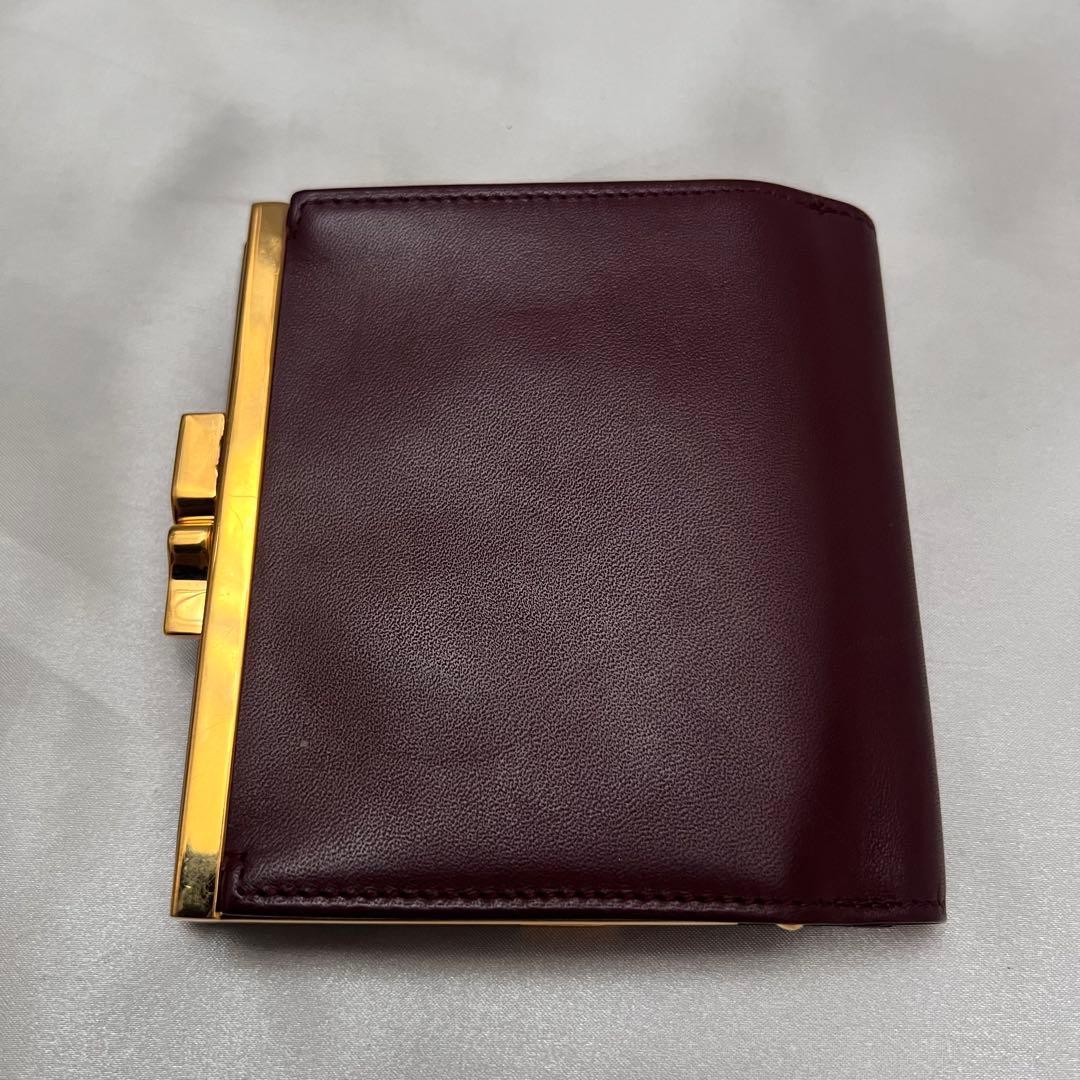◇極美品◇カルティエ　マストライン　がま口コンパクト財布　ボルドー×ゴールド