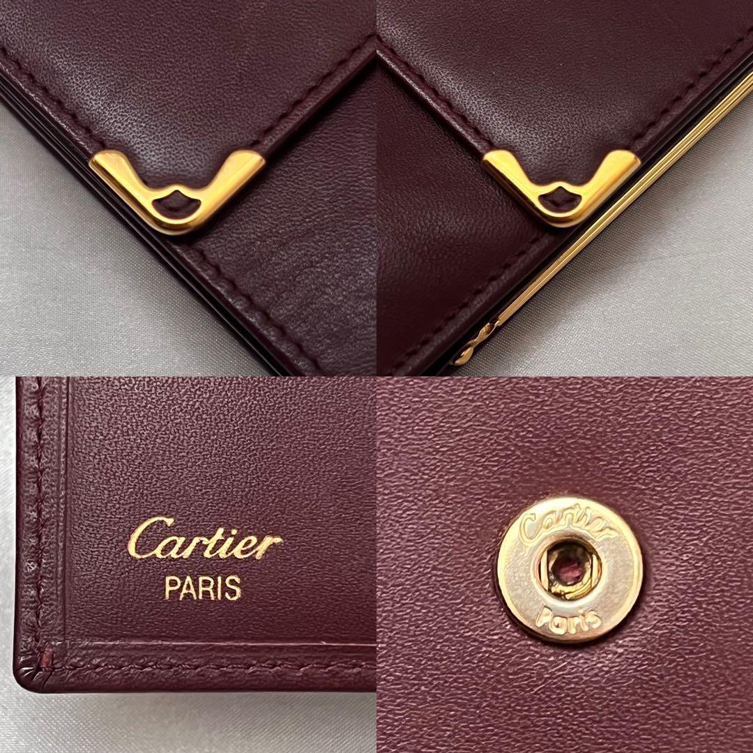 ◇極美品◇カルティエ　マストライン　がま口コンパクト財布　ボルドー×ゴールド