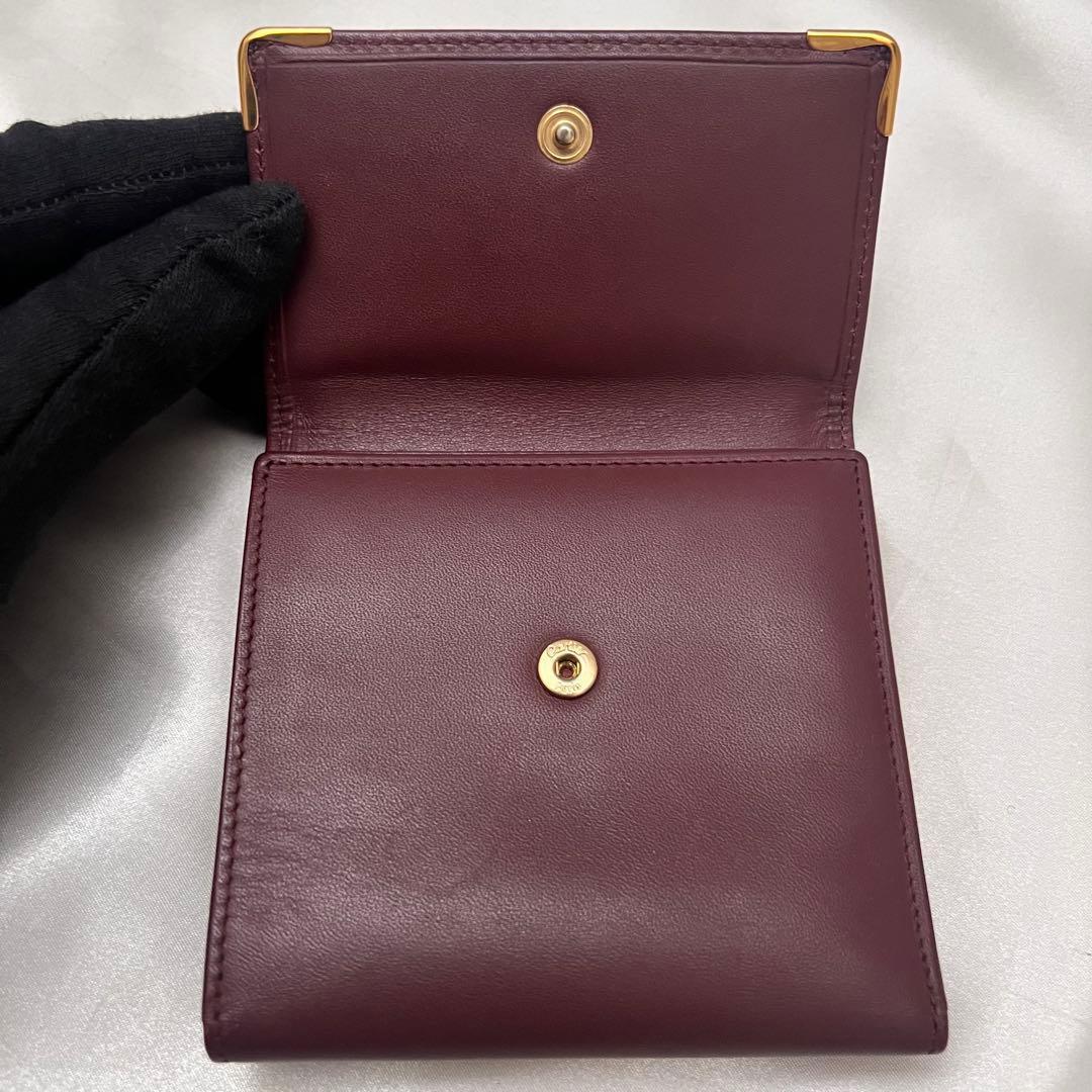 ◇極美品◇カルティエ　マストライン　がま口コンパクト財布　ボルドー×ゴールド