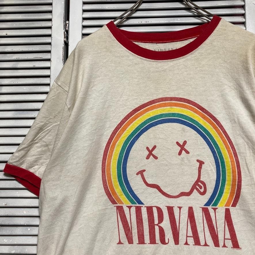 BOMW リンガー Tシャツ 古着 白 ニルバーナ NIRVANA にこ バンド