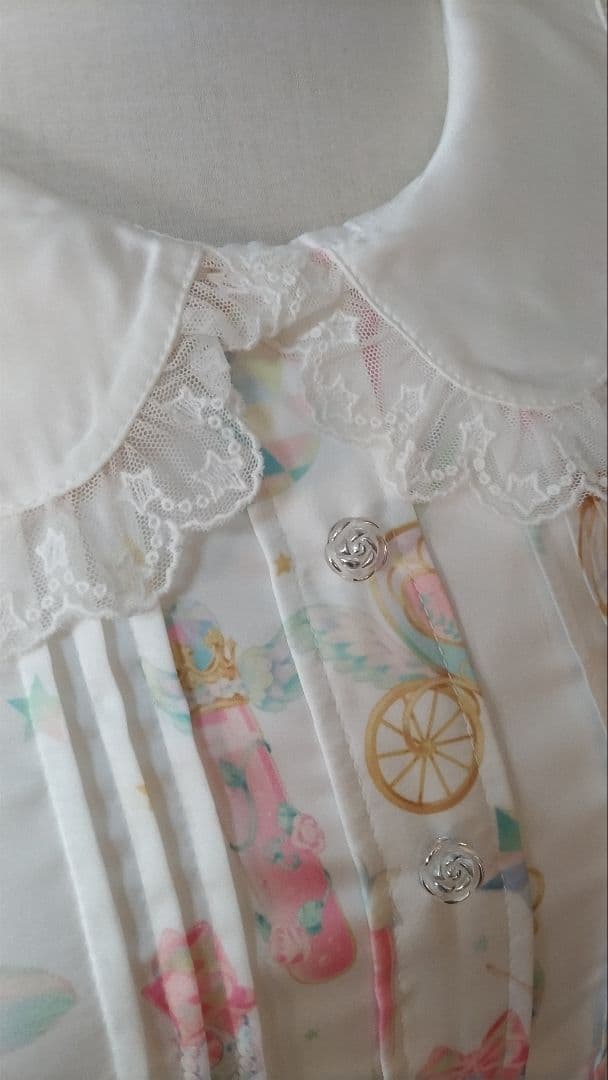 No.2881_海外ロリィタ_未使用白宝石香水瓶柄ツルツル生地簡易パニエセット
