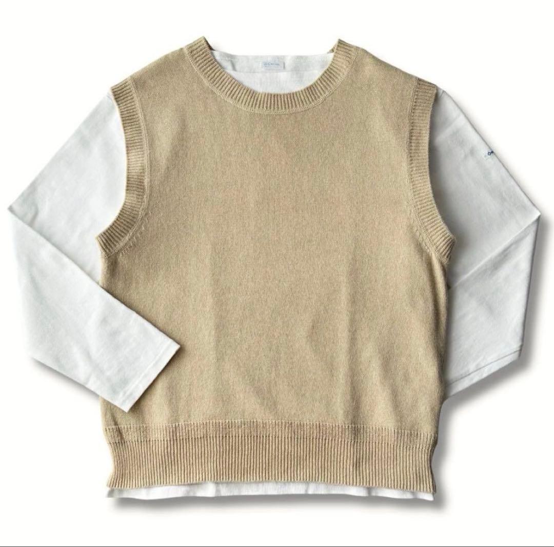 美品 MHL. マーガレットハウエル コットン クルーネック ベスト ベージュ