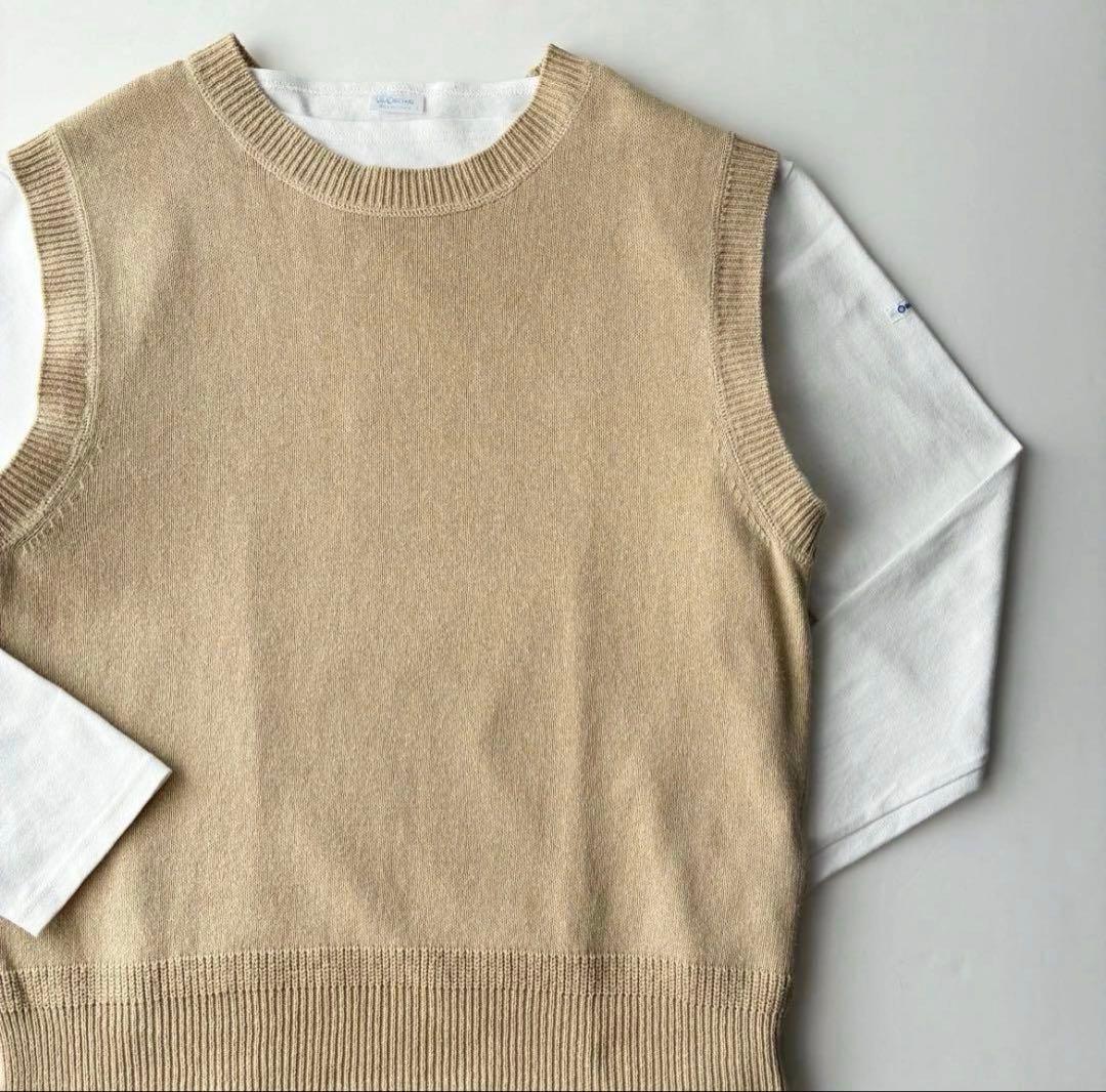 美品 MHL. マーガレットハウエル コットン クルーネック ベスト ベージュ