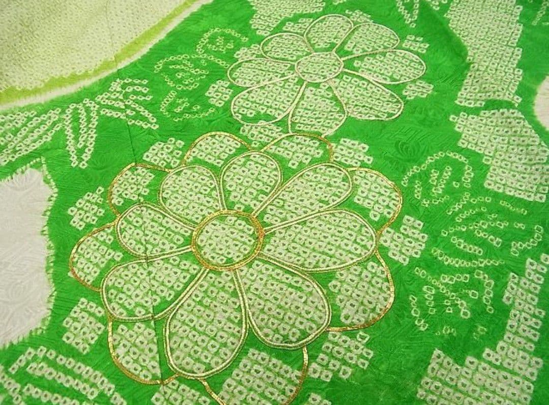 豪華振袖　駒刺繍　絞り　笹竹花文　三越扱い　逸品　成人式　パーティー お見合い
