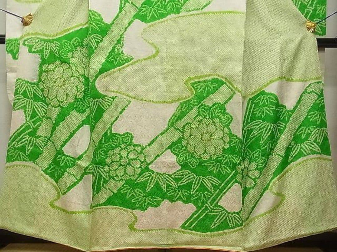 豪華振袖　駒刺繍　絞り　笹竹花文　三越扱い　逸品　成人式　パーティー お見合い