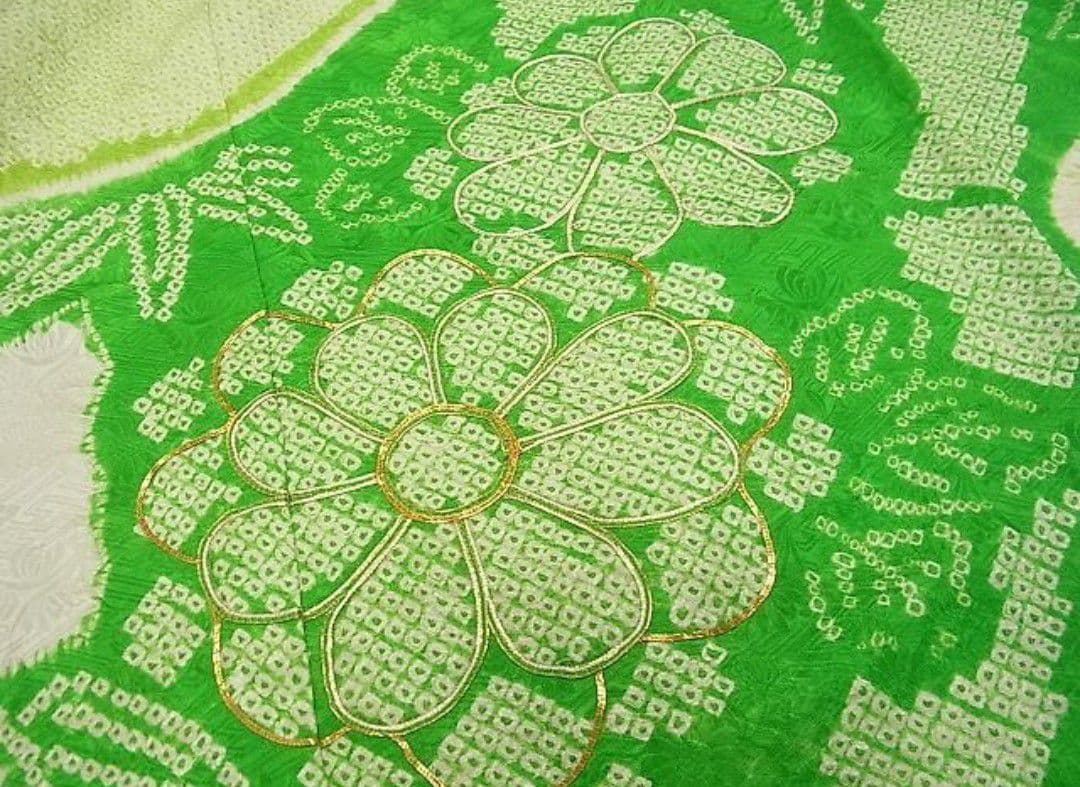 豪華振袖　駒刺繍　絞り　笹竹花文　三越扱い　逸品　成人式　パーティー お見合い