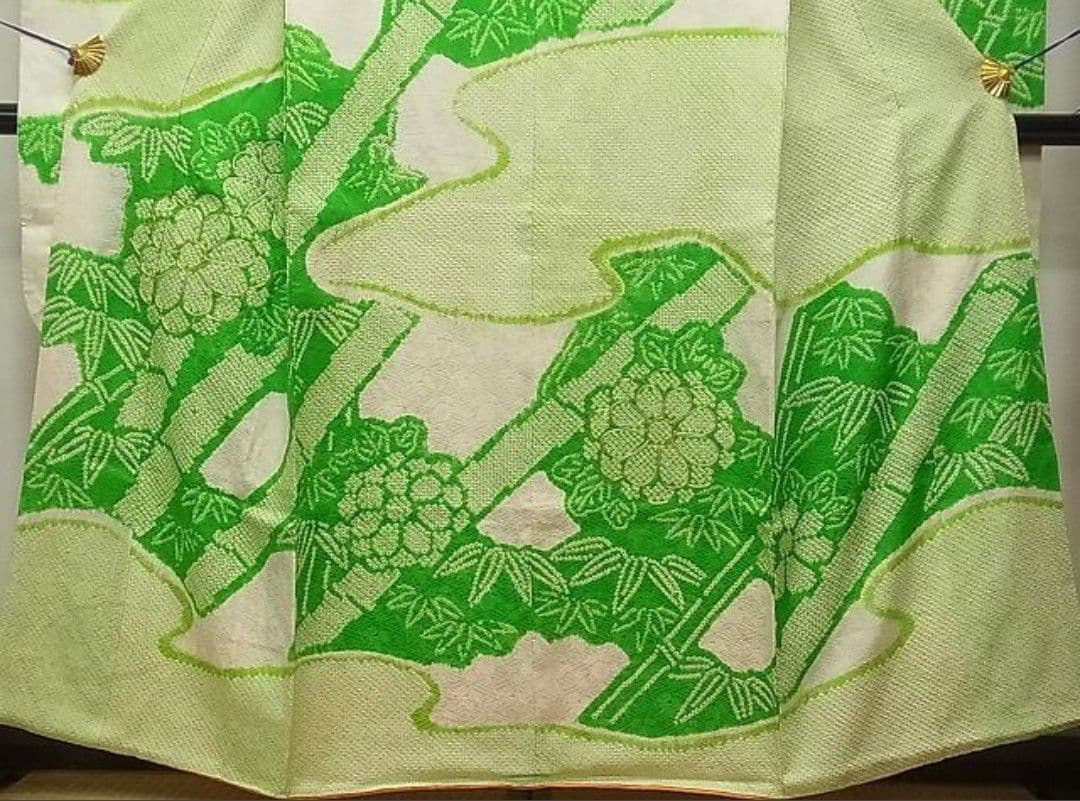豪華振袖　駒刺繍　絞り　笹竹花文　三越扱い　逸品　成人式　パーティー お見合い