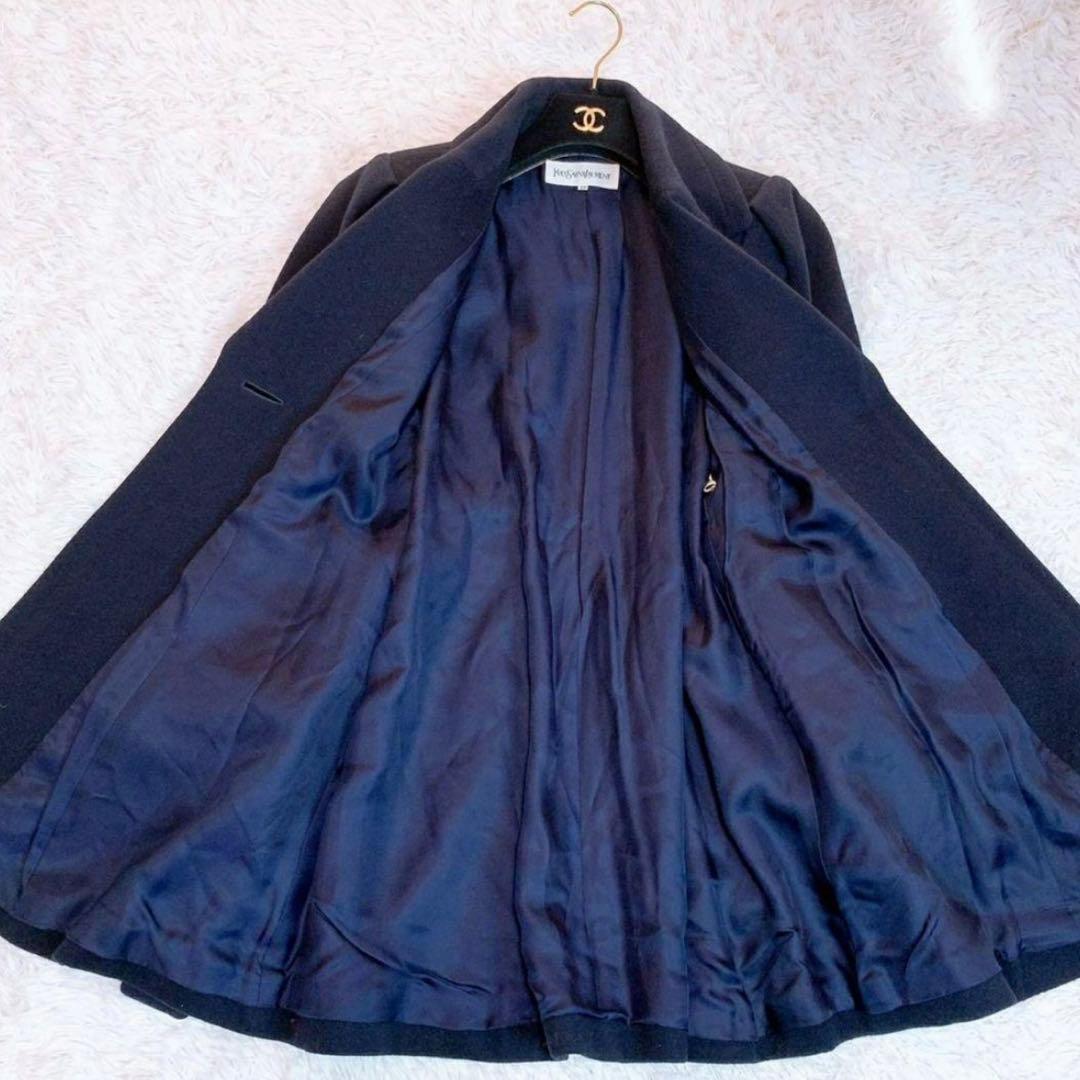 【美品】イヴ・サンローラン　カシミア混　ベルテッド　ロングコート　金ボタン　34