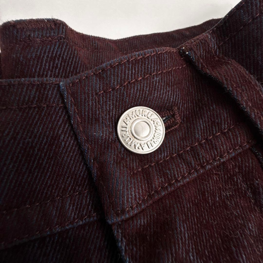 美品 MURUA フロッキーバレルレッグデニムパンツ ワイド ゆったり ボルドー