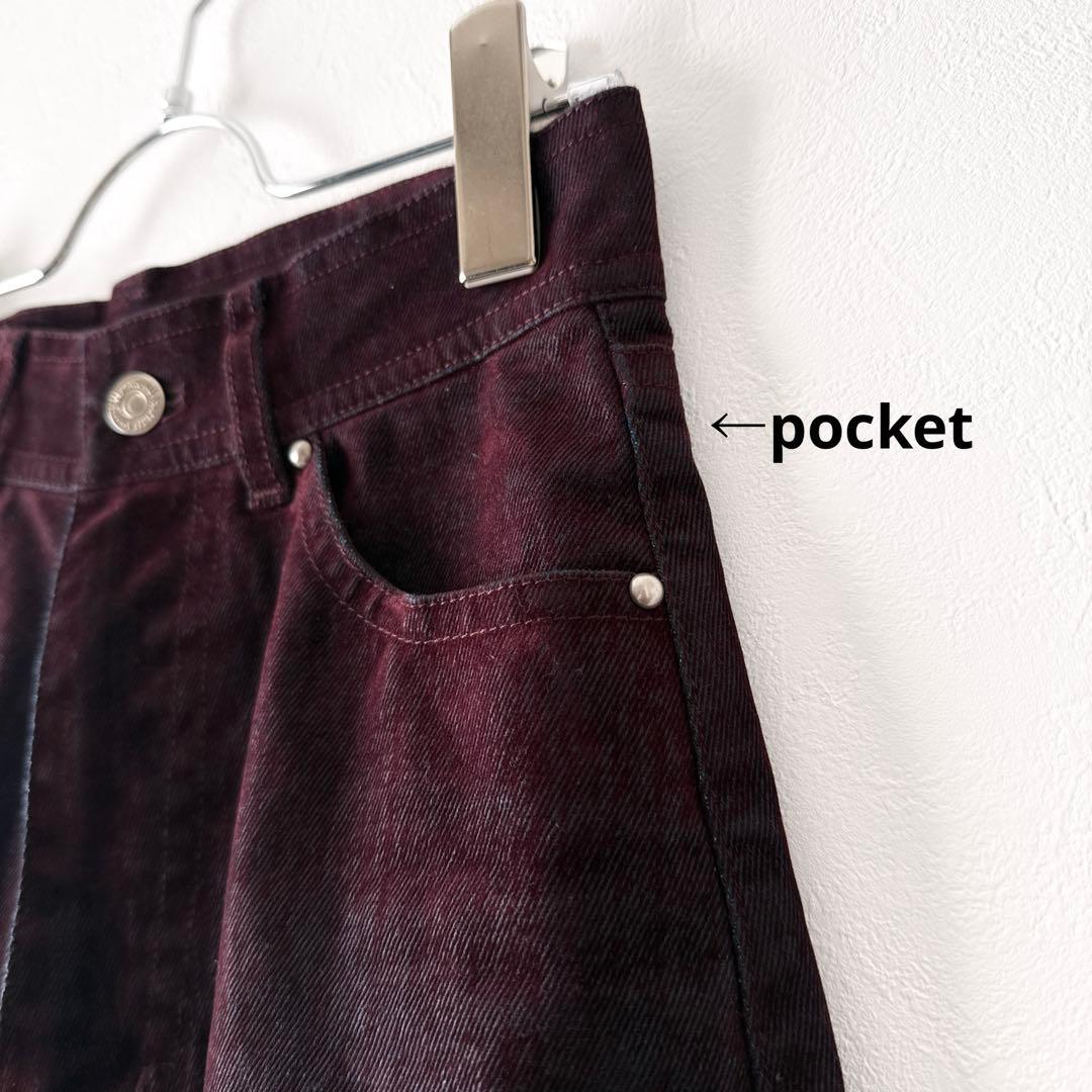 美品 MURUA フロッキーバレルレッグデニムパンツ ワイド ゆったり ボルドー
