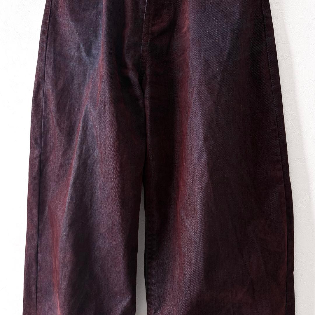 美品 MURUA フロッキーバレルレッグデニムパンツ ワイド ゆったり ボルドー