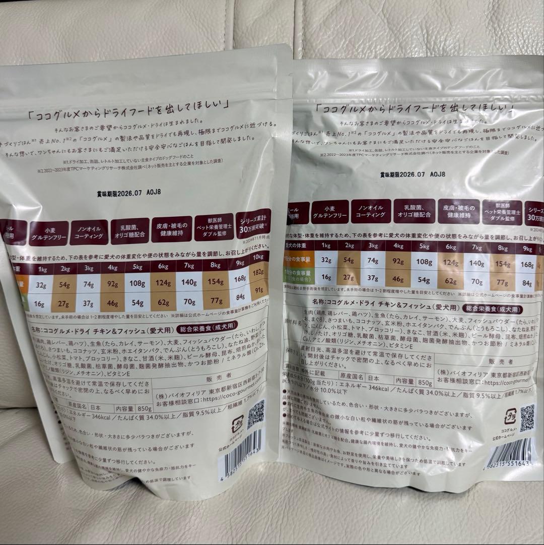 ココグルメ　ドライフード　ドッグフード チキン＆フィッシュ 850g×2袋