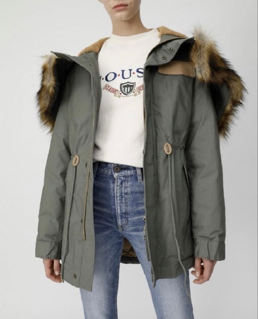 moussy オリーブグリーン ファー付きモッズコート