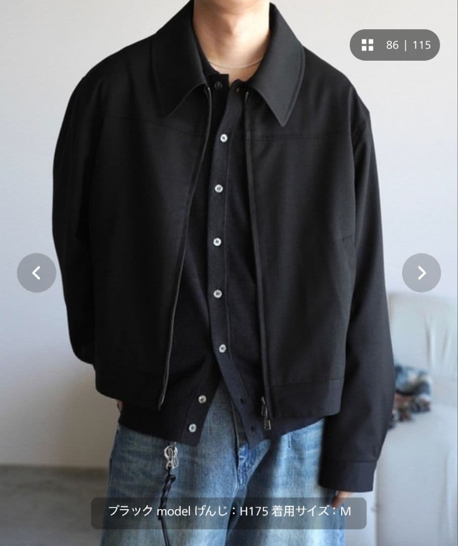 WYM　TECH WOOL GABARDINE ZIP BLOUSO Sブラック