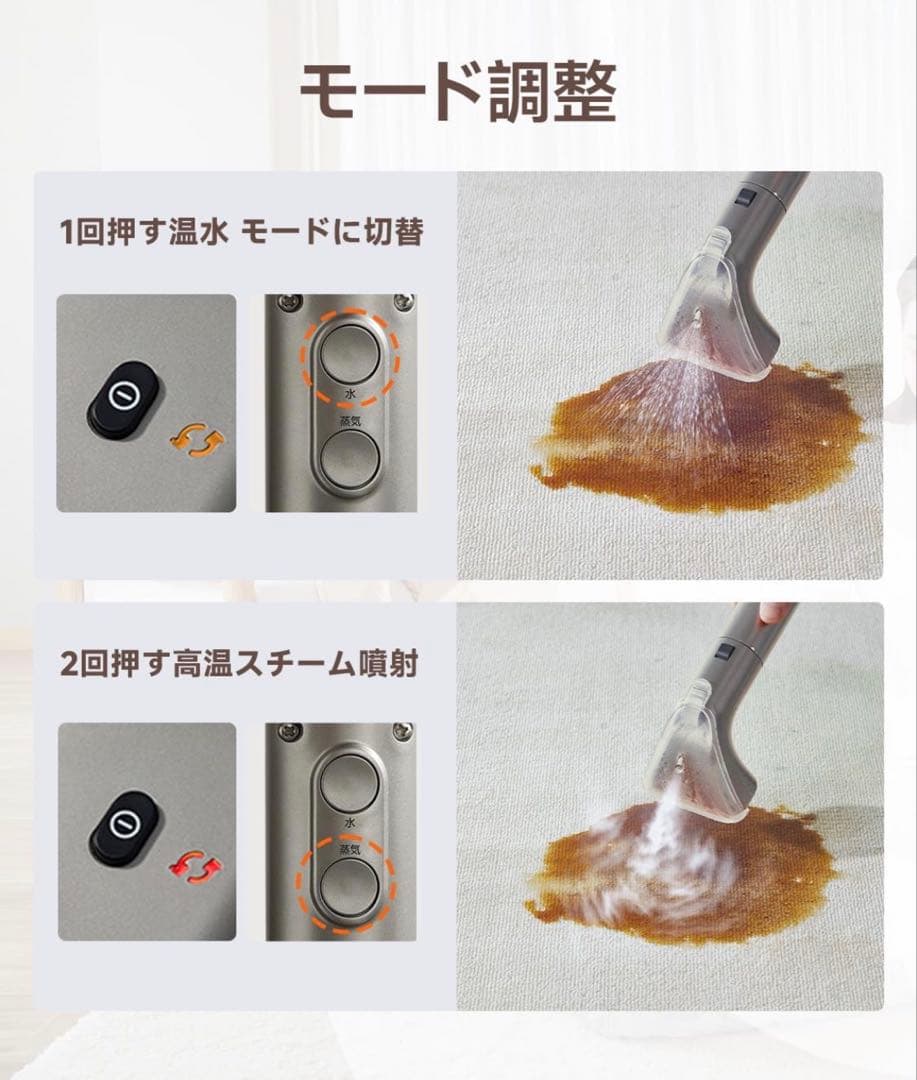 100℃蒸気噴射　超強力吸引　リンサークリーナー　スチーム
