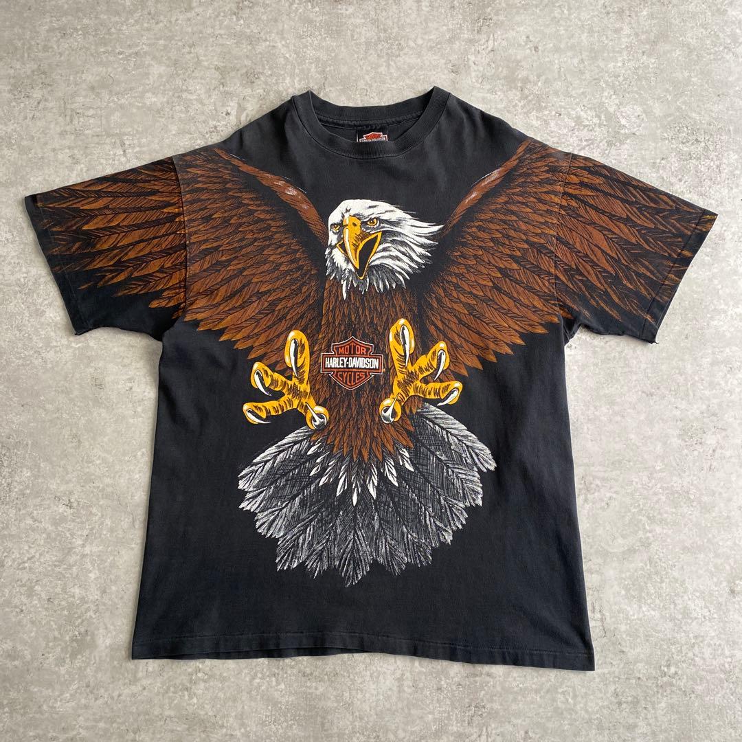 スペシャル90sハーレーダビッドソン大版イーグルTシャツUSA製ブラック黒L
