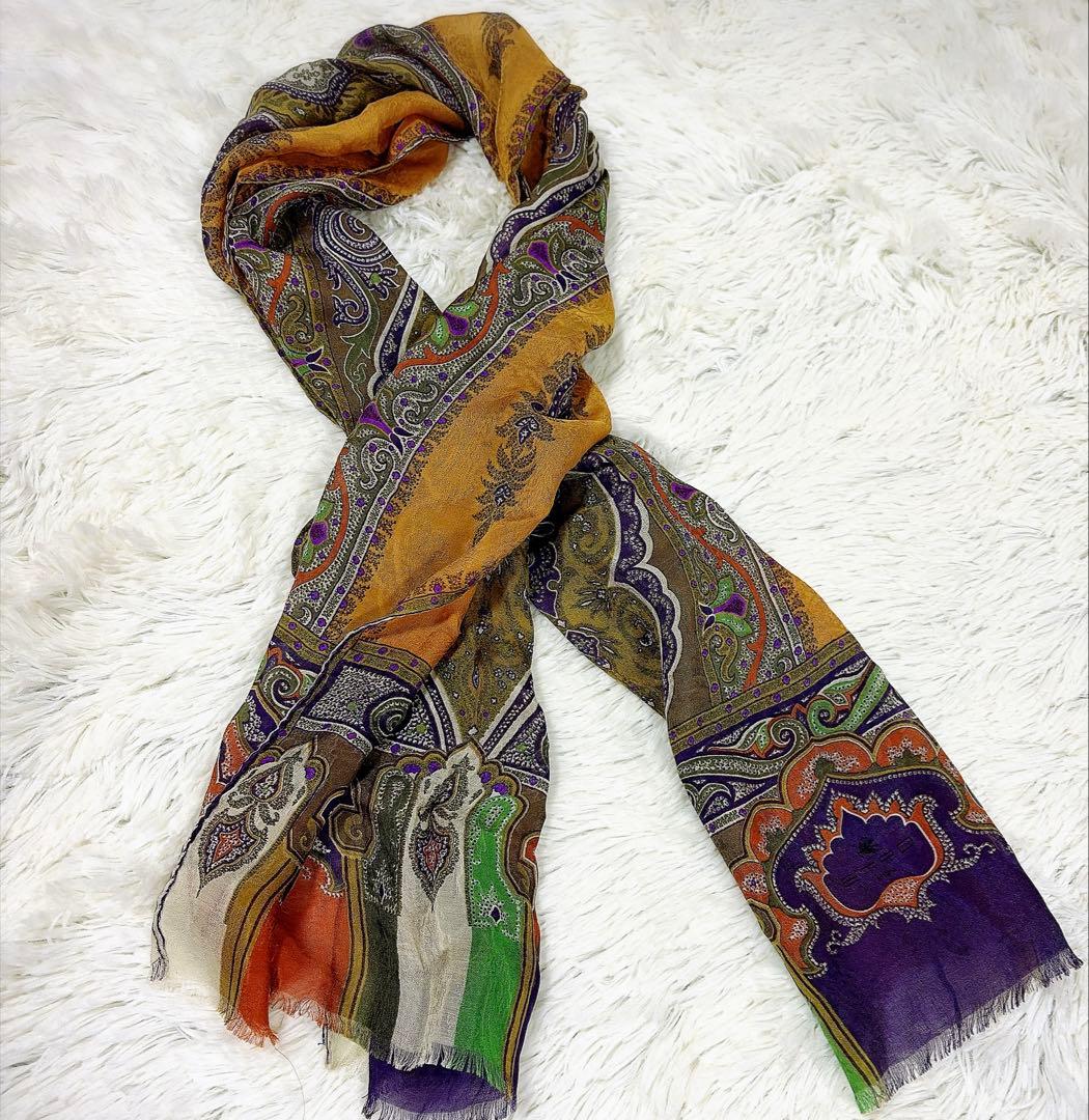 ETRO エトロ シルク100% ペイズリー ストール ショール イタリア製