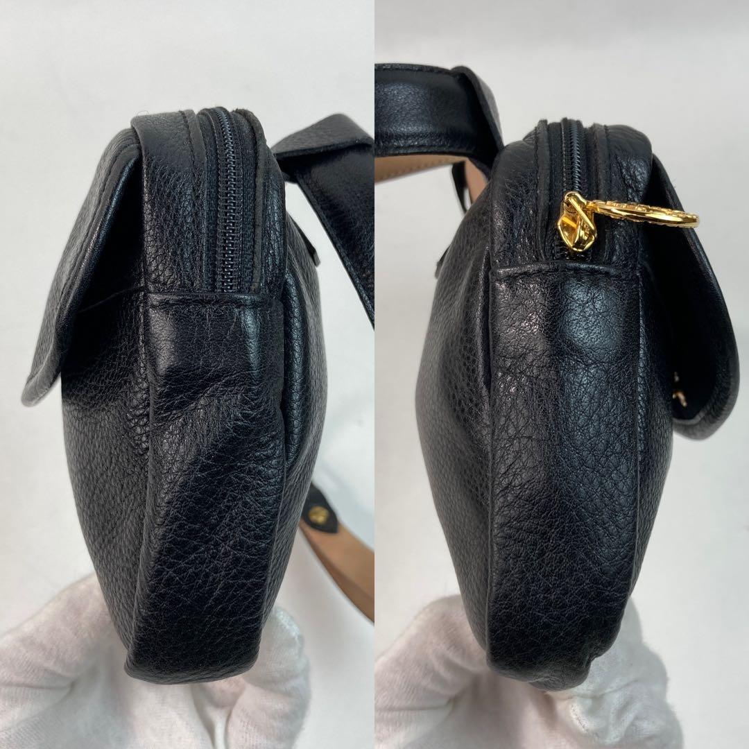 【美品】ロンシャン ボディバッグ ベルトバック レザー ゴールド金具 黒
