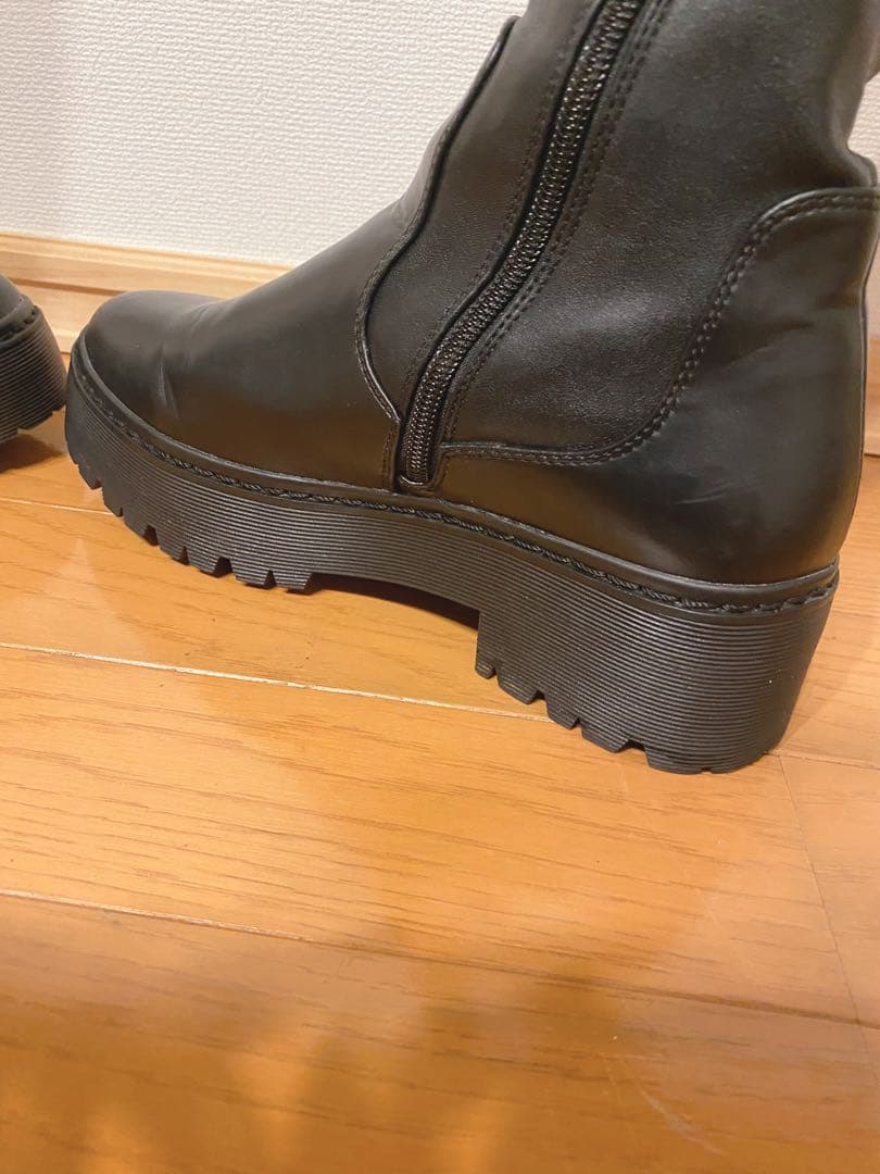 【美品】R&E 厚底ラバーソールストレッチロングブーツ　Lサイズ　ブラック