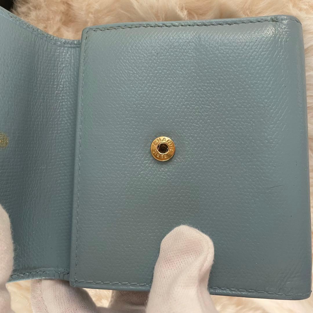 CHANEL シャネル 三つ折り ミニ 財布 ココボタン 水色 ココマーク