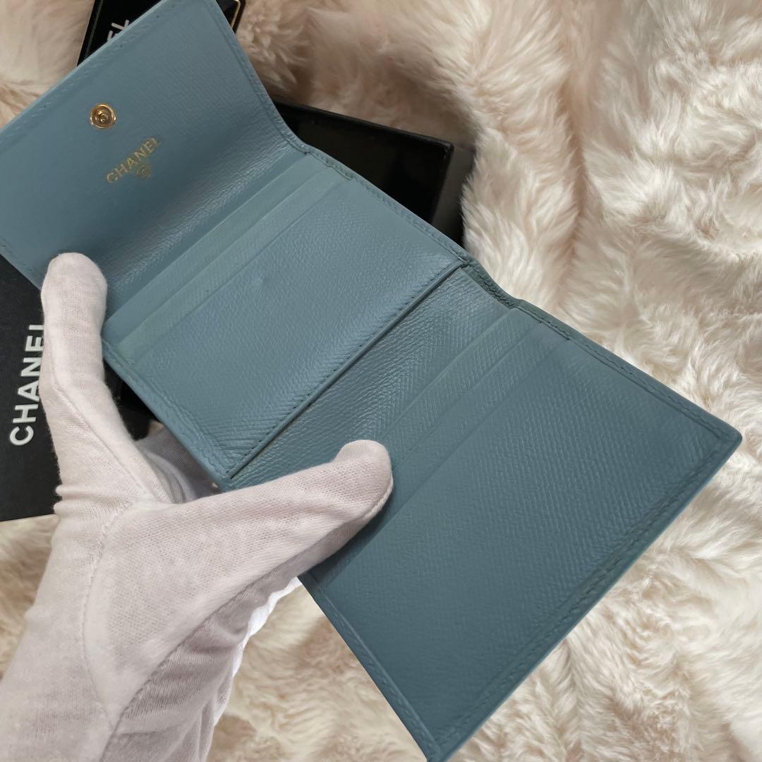 CHANEL シャネル 三つ折り ミニ 財布 ココボタン 水色 ココマーク