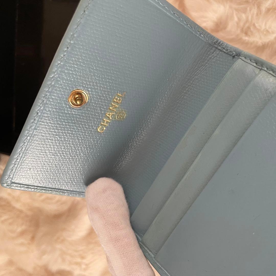 CHANEL シャネル 三つ折り ミニ 財布 ココボタン 水色 ココマーク