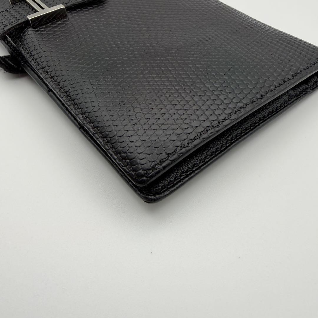 エルメス HERMES ベアン リザード 財布 □I刻印　ブラック　人気