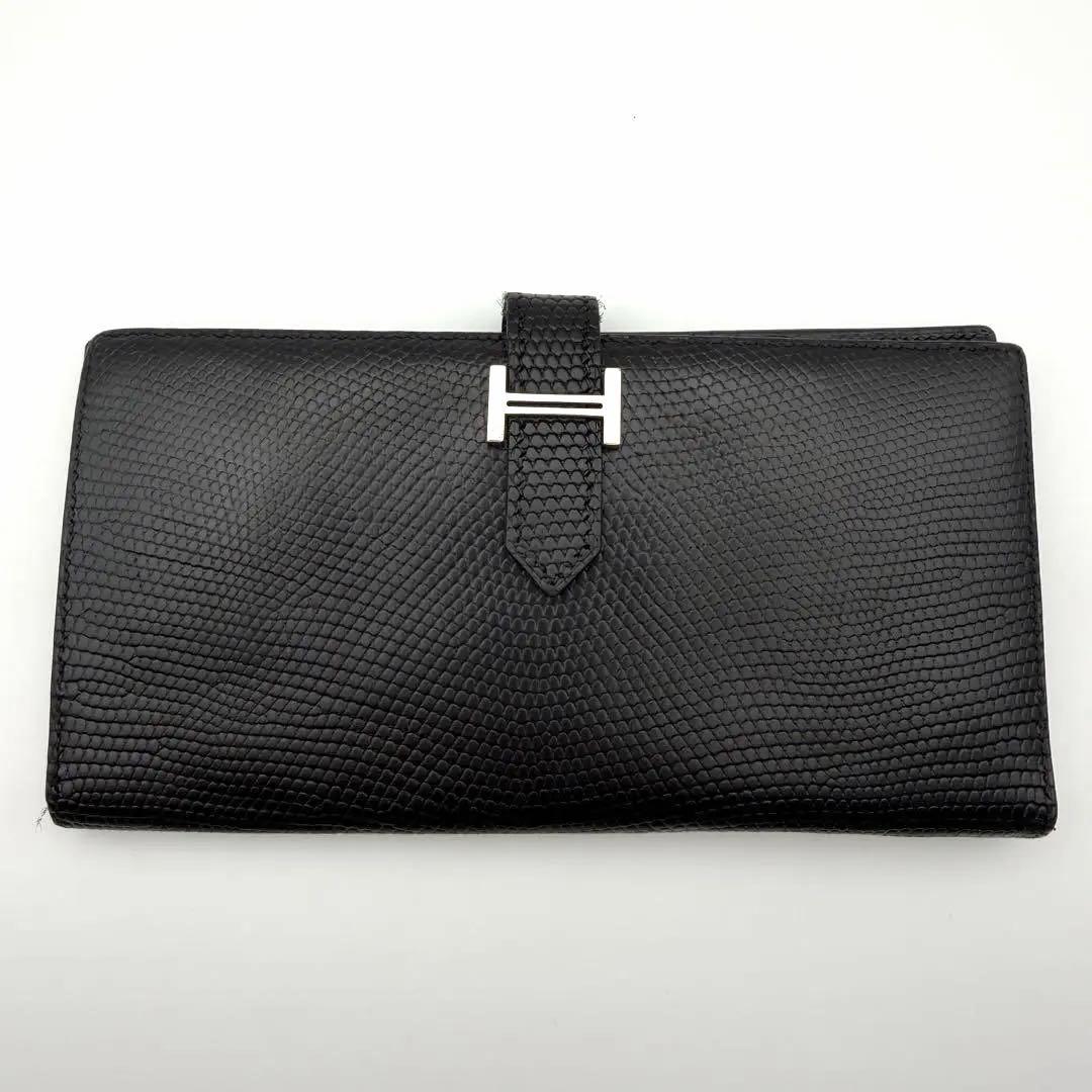エルメス HERMES ベアン リザード 財布 □I刻印　ブラック　人気