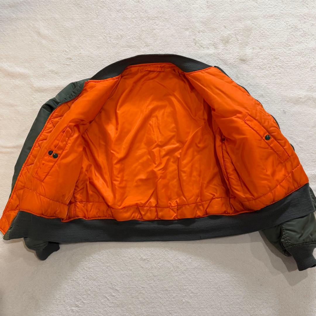 90s　アルファ　MA-1　USA製　セージグリーン　ロゴ　リバーシブル　XL