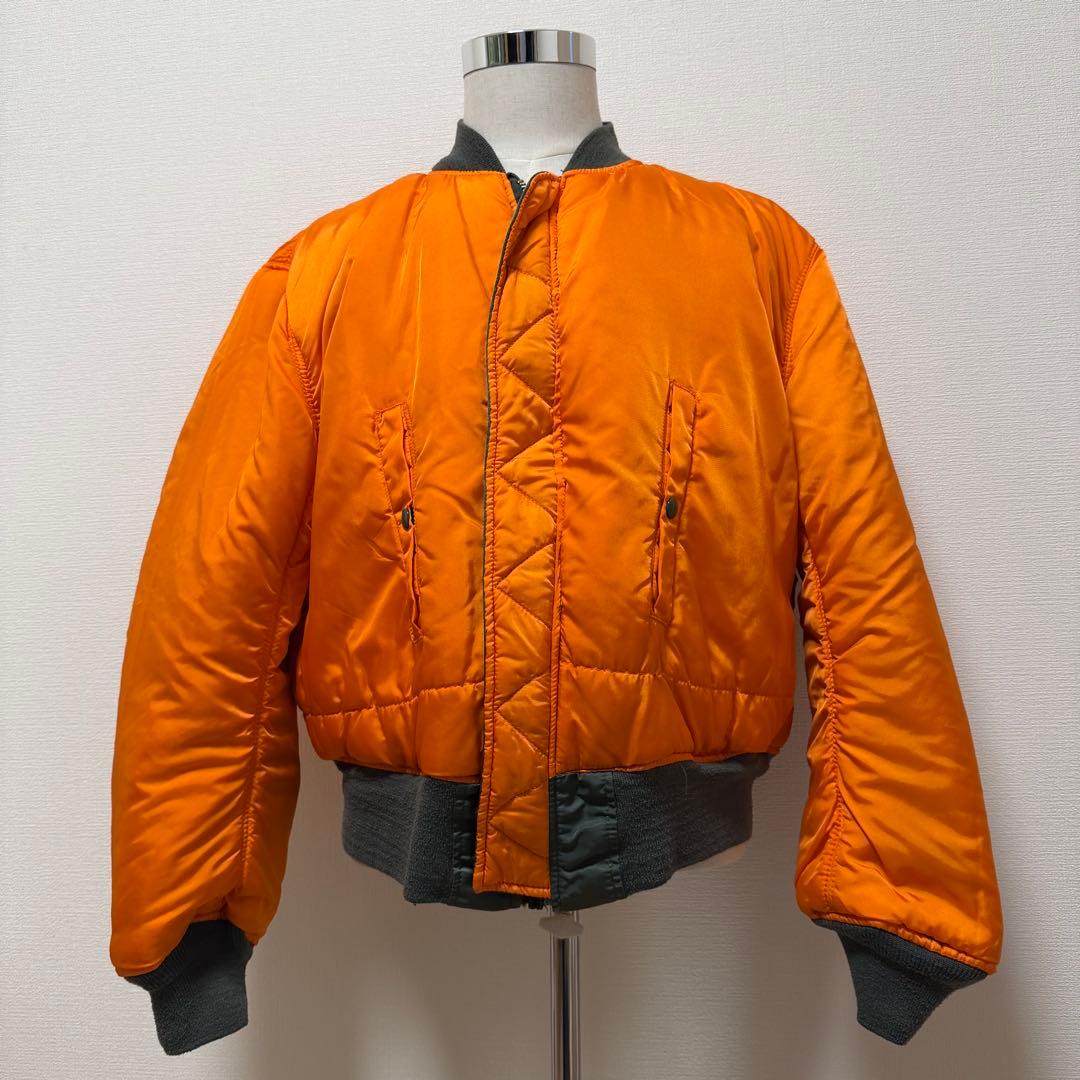 90s　アルファ　MA-1　USA製　セージグリーン　ロゴ　リバーシブル　XL