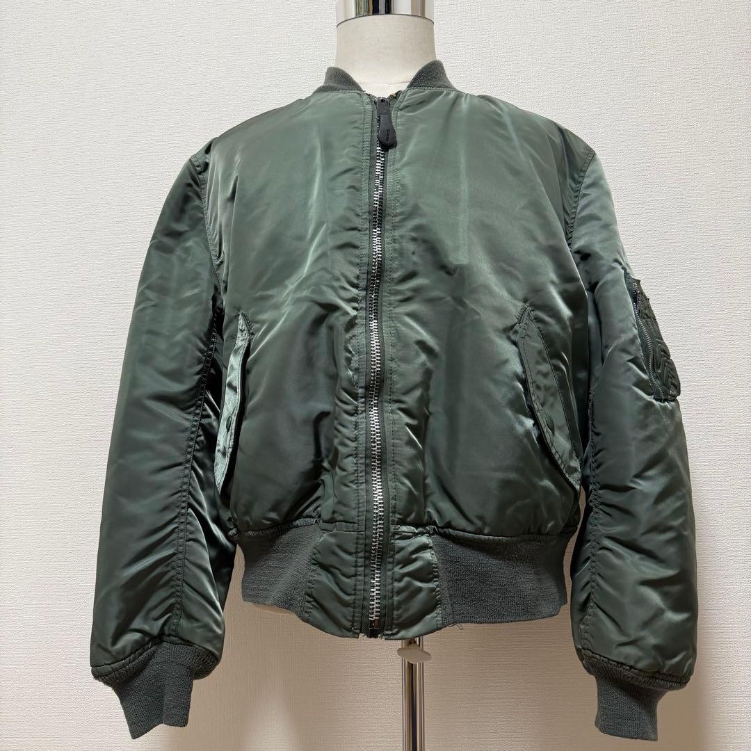 90s　アルファ　MA-1　USA製　セージグリーン　ロゴ　リバーシブル　XL