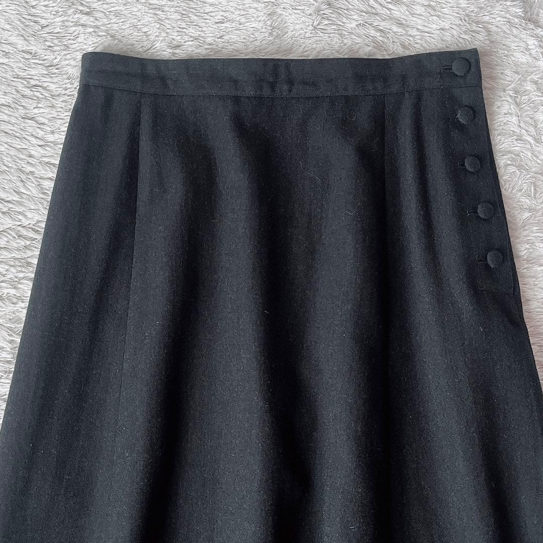 【美品】マドモアゼルノンノン タックフレアスカート ロング丈ウール100％