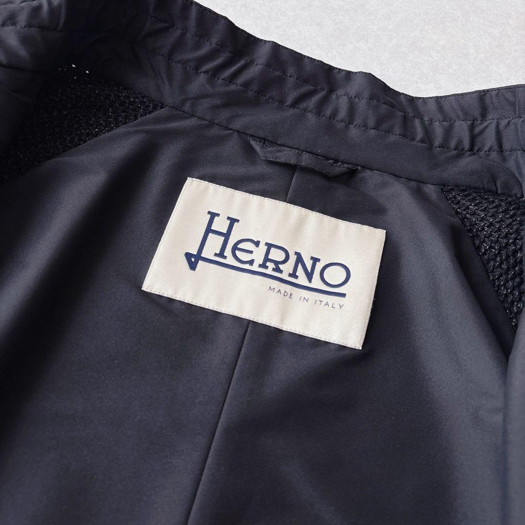 極美品★HERNO｜ラメニットスリーブ切替 ナイロンブルゾン ブラック 42