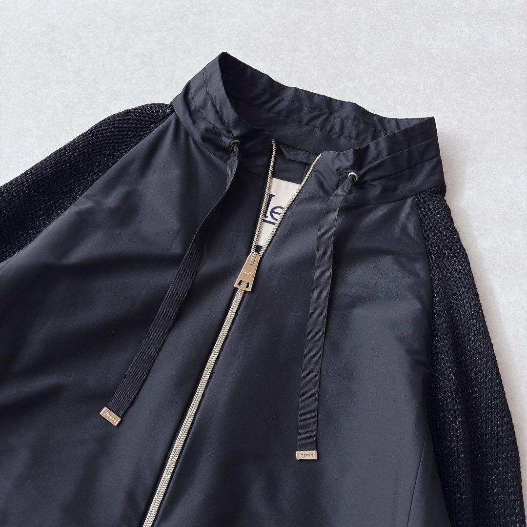 極美品★HERNO｜ラメニットスリーブ切替 ナイロンブルゾン ブラック 42