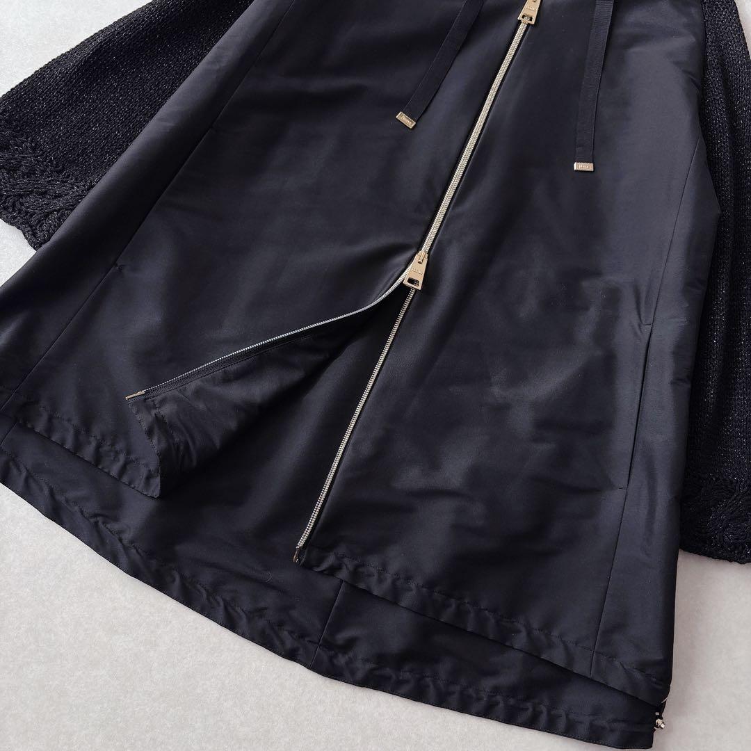 極美品★HERNO｜ラメニットスリーブ切替 ナイロンブルゾン ブラック 42