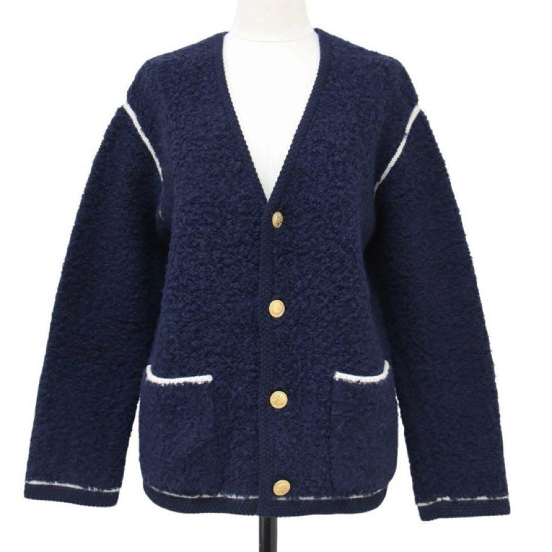 定価3.3万 MACPHEE ムートン Vネックカーディガン ネイビー