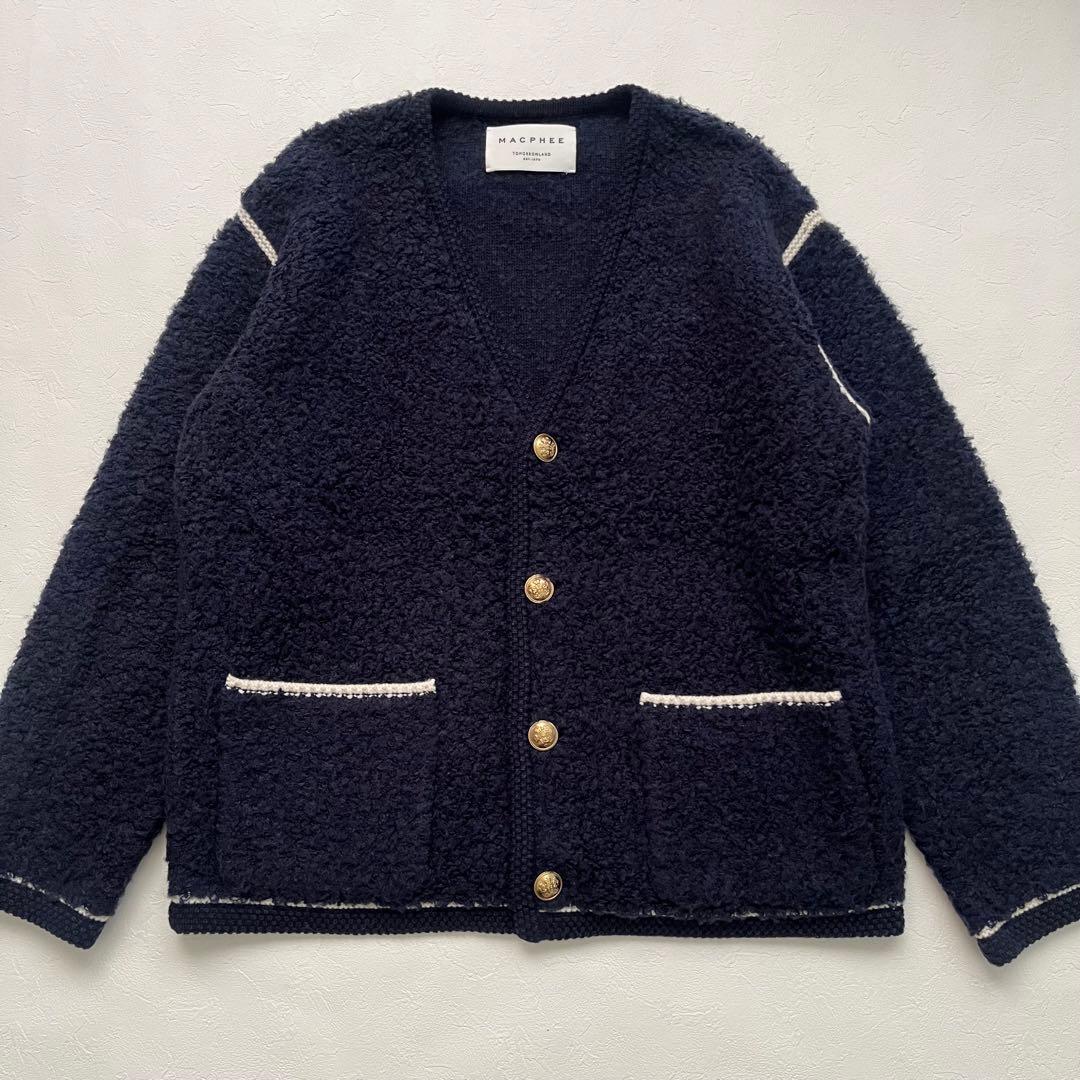 定価3.3万 MACPHEE ムートン Vネックカーディガン ネイビー