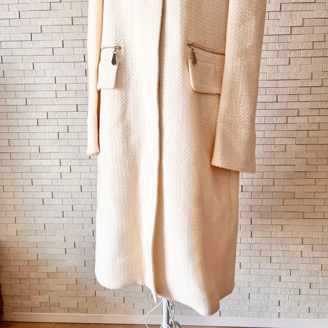 自由区 3WAY ロングコート　ツイードコート　白　ファー　ライナー 上品　38