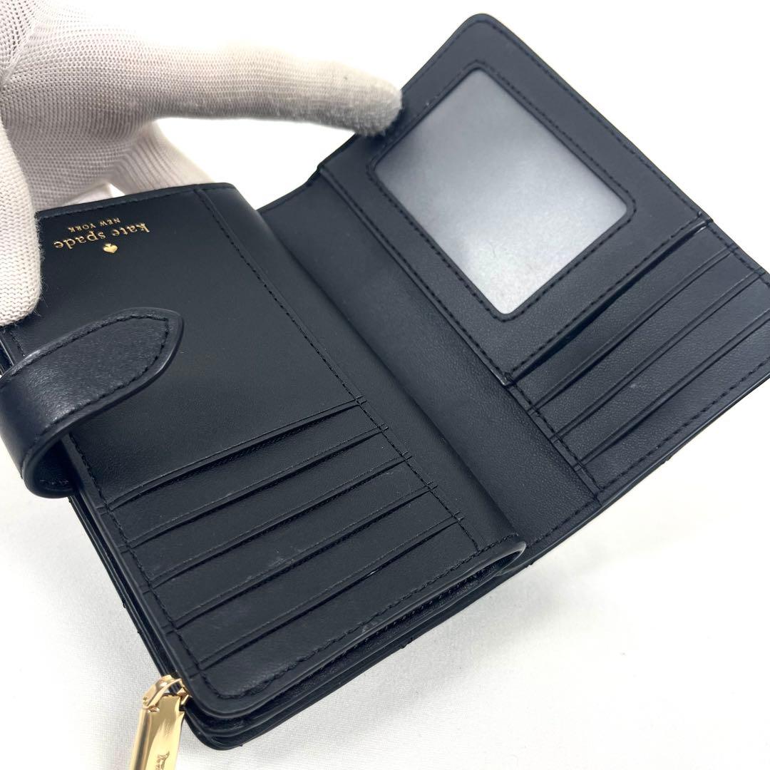 ケイトスペード　折り財布　キルティング　ロゴプレート　レザー　ブラック　未使用