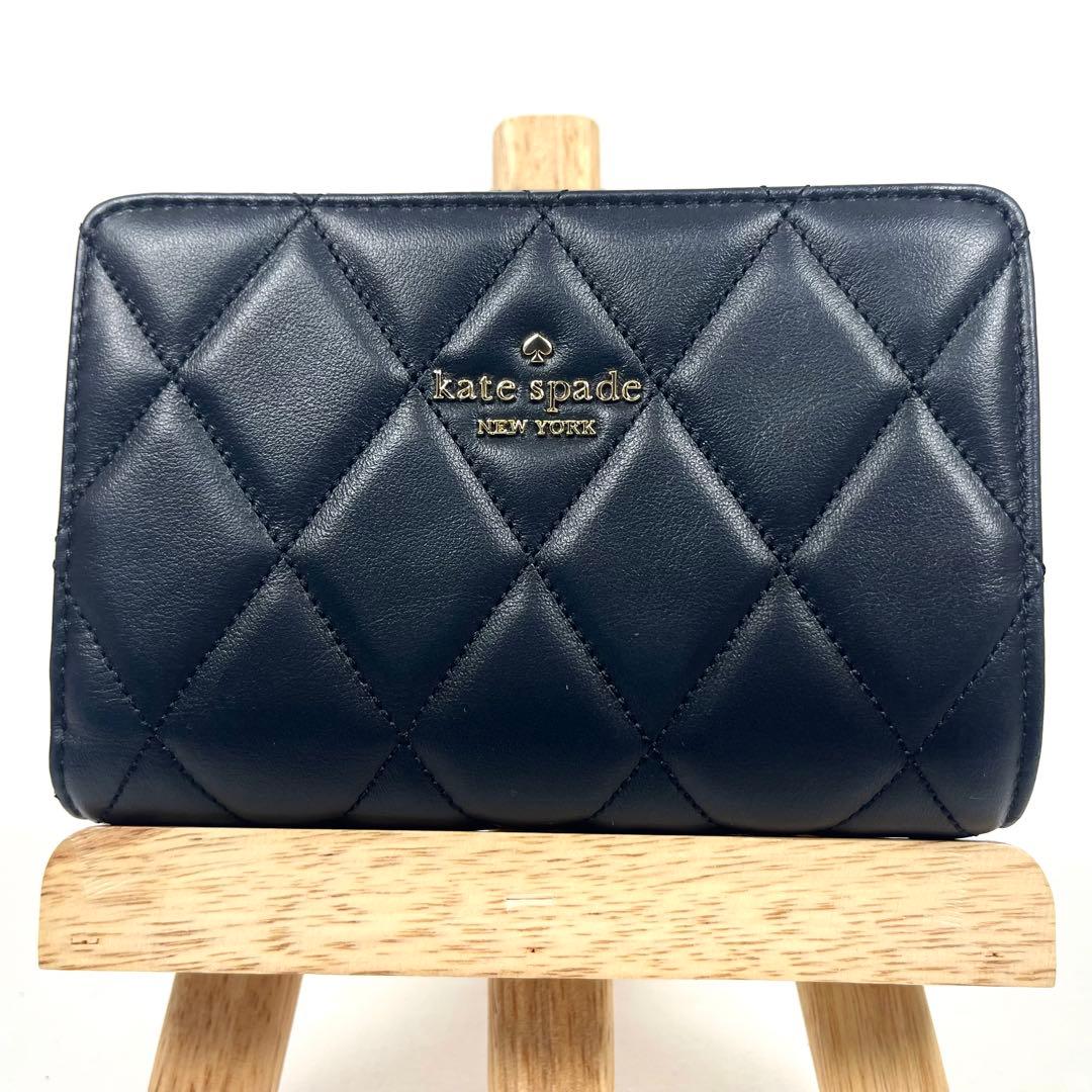 ケイトスペード　折り財布　キルティング　ロゴプレート　レザー　ブラック　未使用