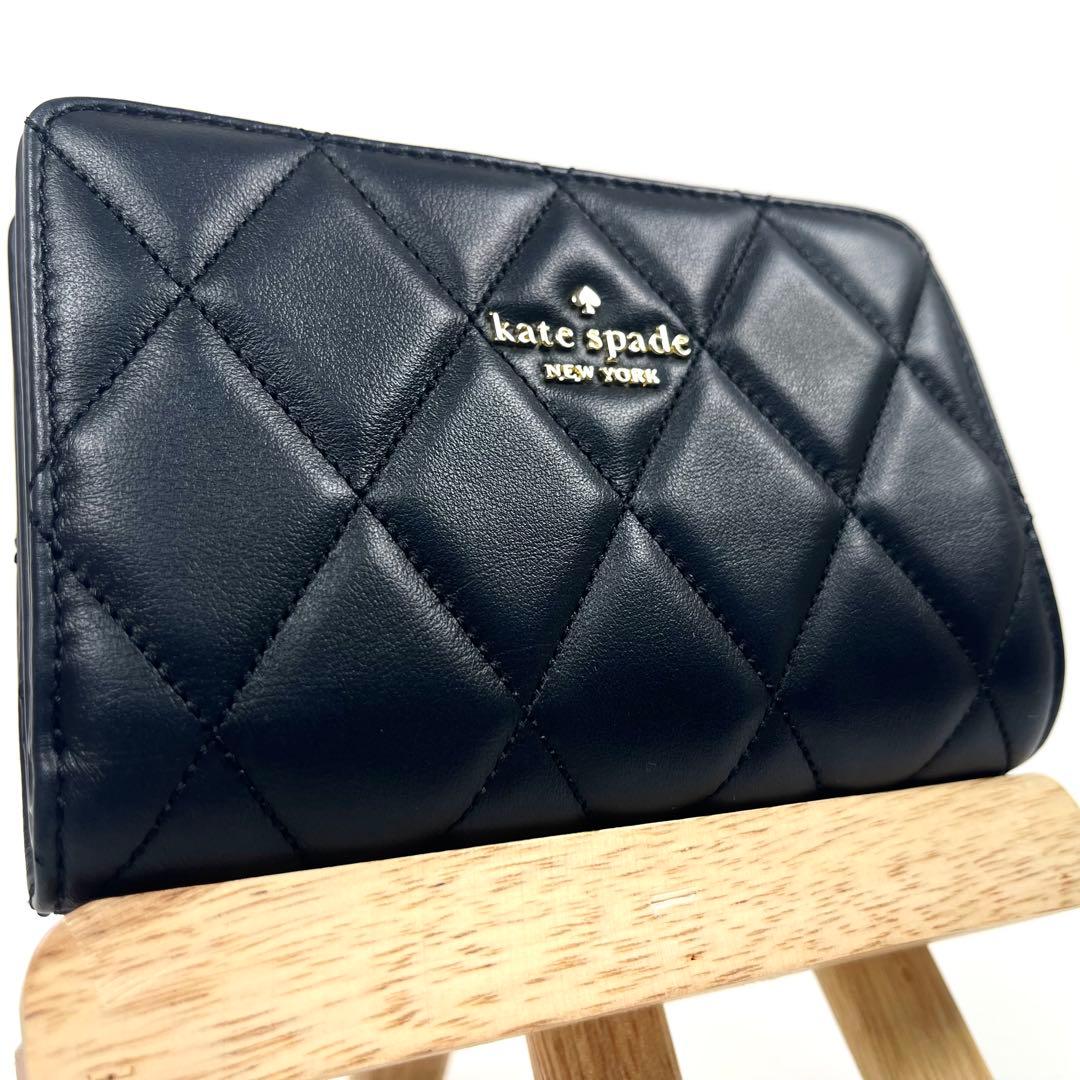 ケイトスペード　折り財布　キルティング　ロゴプレート　レザー　ブラック　未使用