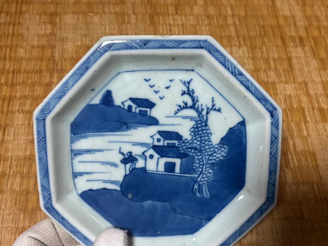 伊万里 染付 風景紋 八角皿 小皿